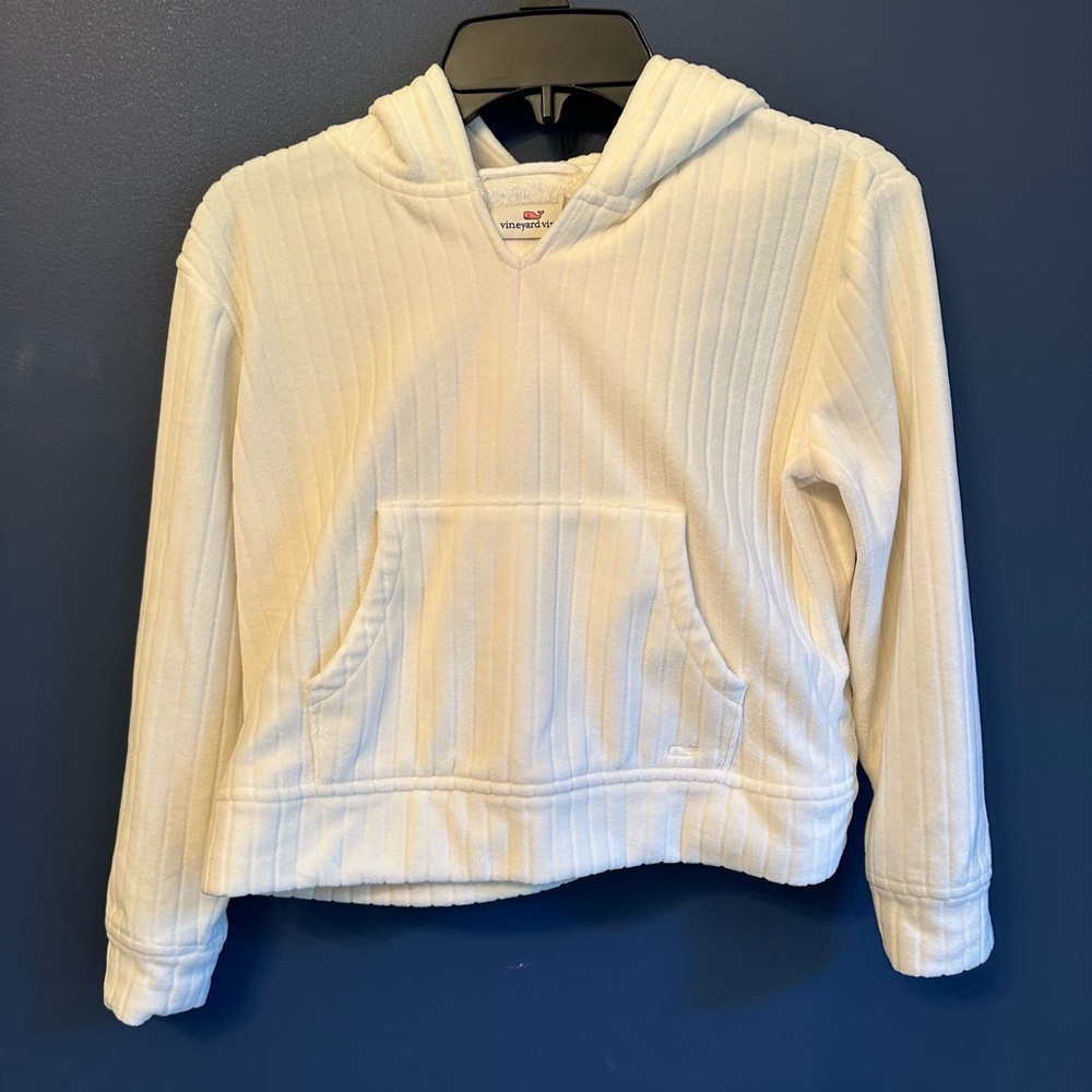 Vineyard Vines Girls Cream Ribbed Pullover Hoodie S (7/8)